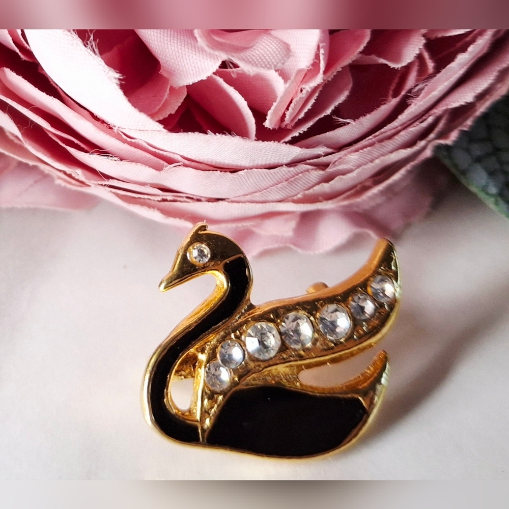Vintage 80s ✨️🖤🦢Sparkly Little Black Swan Brooch/Pin